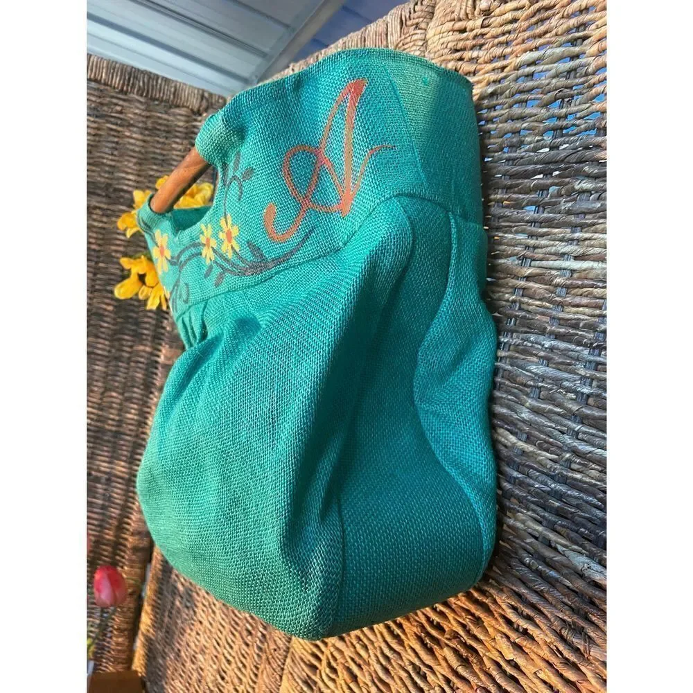 Green Boho Burlap Satchel/Handbag-NWOT